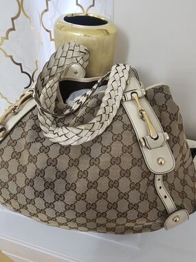 Gucci Brown Monogram Braided-Handle Shoulder Bag